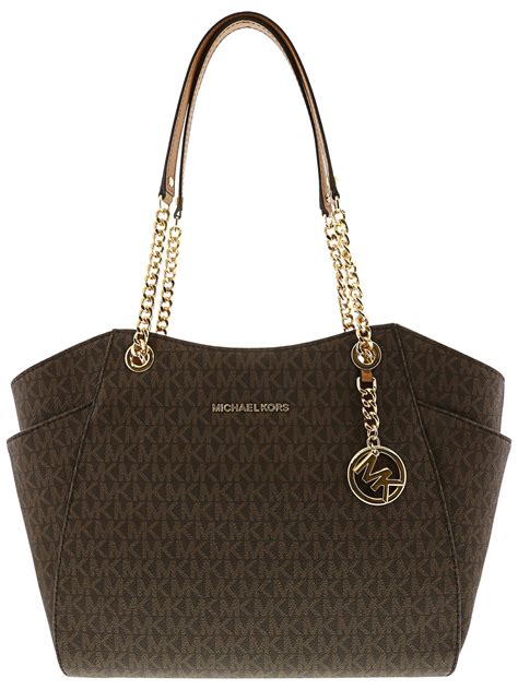 michael kors jet set chain signature shoulder tote brown|Michael Kors designer tote jetset.